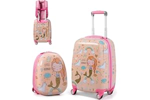 SOARS Kinderkoffer & Rucksack, Kindertrolley mit Rollen & verstellbarem Griff, Koffer Set, Kindergepäck, Reisekoffer Kinder Jungen & Mädchen, für Spielzeug, Kleidung (Wassernixe, 12"+18")