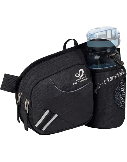Wiserset Sac Banane Homme Femme 6 Poches + Porte-Bouteille - Nylon 900D Imperméable, Randonnée, Jogging, Chien, Voyage, Course, Gris