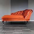 Paradise Furniture RegentTufted Chaise Lounge Sofa & Seating Handmade Velvet Living Room Bedroom Hallway Black Accent Chair (Right Hand, Pumpkin)