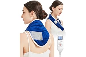 JOBYNA Termoforo Cervicale Elettrico, Cuscino Termico Pesato con Micro Perle di Vetro, Termoterapia Scaldacollo per Alleviare il Dolore, 5s Riscaldamento Rapido, 30-70 ℃ e 10-90 minuti Regolabile