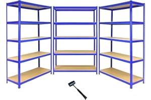 Monster Racking - 3 Rayonnages T-Rax en Acier sans Boulons Bleus 120cm x 45cm x 180cm Cadre Acier Panneaux MDF