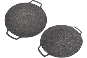 Buachois Piastra per Barbecue Rotonda con Manico,30cm Teglia per Barbecue Coreana,Piastra per Barbecue,Antiaderente,Piastra Multifunzionale per Carne, Frittelle, Costolette