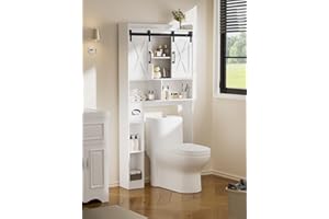 FiveWillowise Over Toilet Storage Unit, Bathroom Storage Cabinet with Sliding Barn Door, Space Saving Over Toilet Shelf Unit with Adjustable Open Shelves, Bathroom and Laundry Room Cabinet Furniture