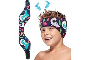 Funyord Fascia da Nuoto per Bambini, Fascia Elastica con Protezione per le Orecchie per Nuoto e Altri Sport Acquatici (Blu Navy, L)