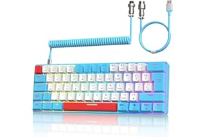ZIYOU LANG T60 Wired Gaming-Tastatur mit Spiral USB-C Kabel - Kompakt 60% UK Layout(QWERTY) Mechanische Tastatur, 19 Rainbow RGB Backlit Mini 62 Tasten Linearer Red Switch für PC/Mac/PS4 - Biene