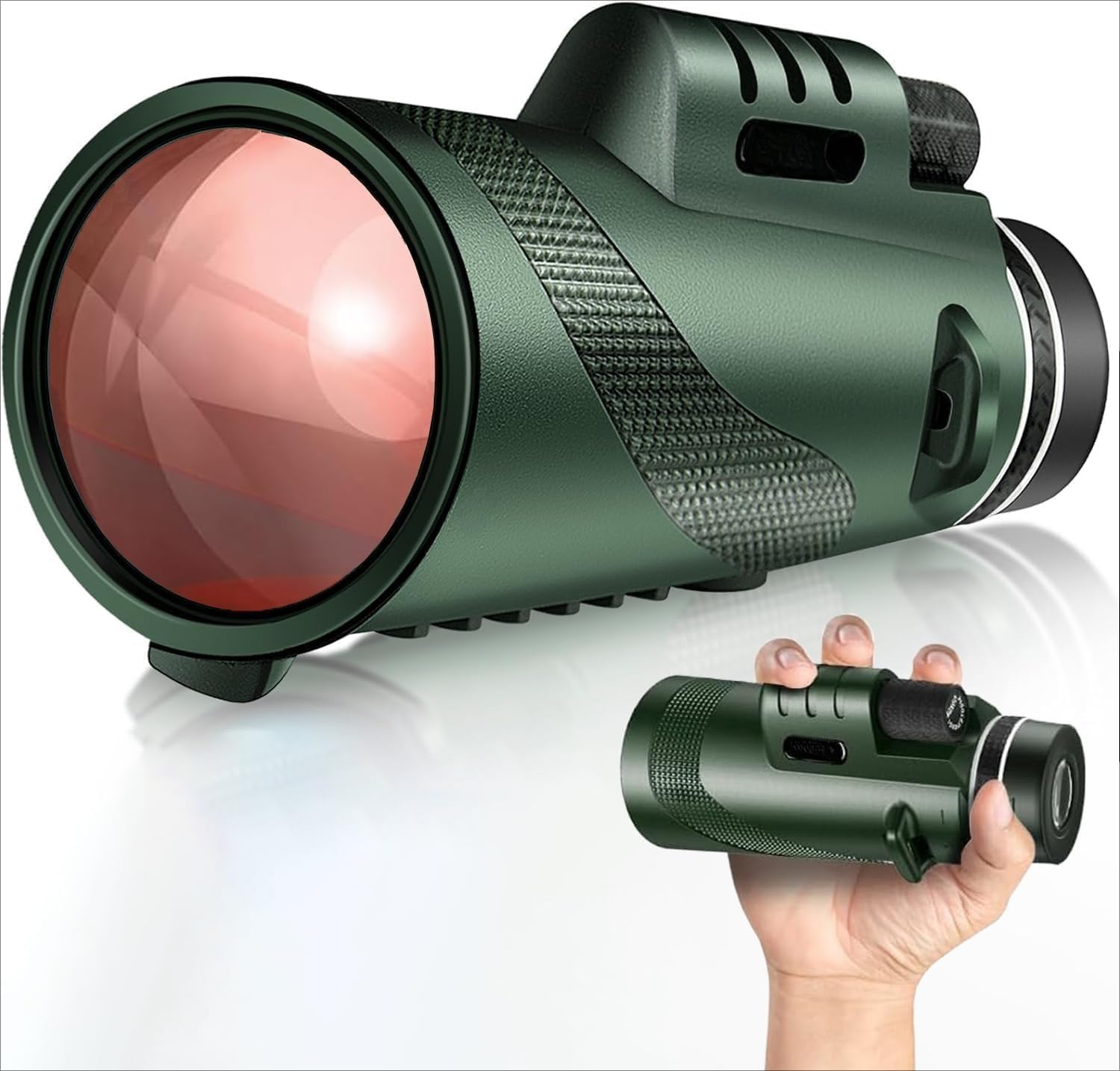 10x50 High Powered Monocular Telescope, Compact Non-Slip Portable Monocular for Bird Watching, Camping, Hiking, Travel, Concerts and Outdoor Viewing(Green)