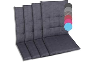 GO-DE Textil Comfortable and Attractive Cushion for Low-Backed Garden Chairs (Set of 4, Plain Anthracite, Low-Back)