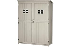 Outsunny Abri de Jardin en Bois Armoire de Jardin dim. 127,5L x 50l x 164H cm 2 étagères 2 Portes 2 fenêtres Toit bitumé étanche Bois Massif Sapin pré-huilé Gris