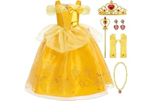 XFOZDM Fille Deguisement Princesse Belle Robe Belle Et La Bete Costume Enfant Hors éPaule Avec Accessoires Anniversaire FêTe Halloween NoëL Partie Carnaval Cosplay Robe Age 1 2 3 4 5 6 7 8 9 10
