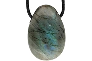 Lebensquelle Plus Labradorit Tropfenanhänger | Gebohrter Trommelstein Tropfen Anhänger mit Baumwollband | Hochwertiger Edelsteinanhänger