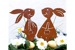 ‎LB H&F LB H&F Gartenstecker Hasenpaar Mädchen und Junge Rost Design Gartendeko (Gartenstecker)