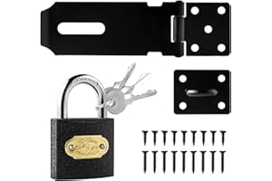 SINOFORT 4inch Shed Lock 90°Gate Lock 180°Door Latch Hasp Shed Door Latch Hasp and Staple with Padlock Door Hasp Lock for Garden Sheds Underground Garages Bedrooms Cabinets（Black 4inch)