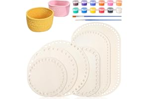 Realure 6 Pezzi Base Cesto in Legno Naturale per Uncinetto, Ovale e Rotonda Base Cesto Uncinetto con 12 Colori, Base in Legno Cestino All'uncinetto 10/15/20/30 cm per Tessitura Cesto Fai Da Te