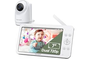 bonoch Elektroniczna niania z kamerą, 720P HD 7" niania z kamerą z 6000 mAh akumulator, monitor dziecka z VOX, noktowizor, obustronna funkcja audio, pilot PTZ, czujnik temperatury, 8 kołysanek