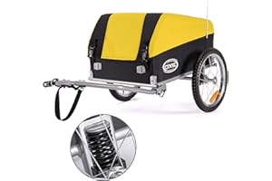 CXWXC Remorque Velo Cargo avec Amortisseur, Capacité de Charge Jusqu'à 120l et 88lb / 40kg, Remorque de Fret Pliante, Remorque de Transport de Signal de Sécurité de Vélo avec Bâche (Jaune)