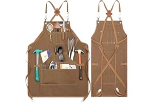 Theuwnee® Grembiule da cucina con grandi tasche, Grembiule di tela con croce posteriore per gli uomini e le donne, cucina, cottura, bavaglini, durevole