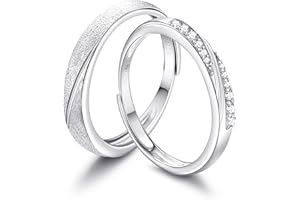 KALVICA Anelli Coppia Argento 925 Uomo Donna 2 Pezzi Regolabili Cubic Zirconia Anello Set Larghezza 3mm 4mm