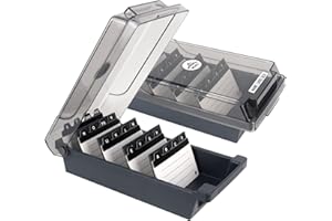 HIULLEN Caja para Tarjeta de Visita,Caja de Organizadora para Tarjetas de Visita con 4 separadores Y Clasificación de Letras A-Z, para Escritorio (Gris)