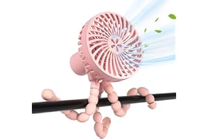 MEGAROOM Portable Baby Stroller Fan With Flexible Tripod - USB Rechargeable Clip-on Cooling for Pram, Travel, Crib, Car Seat, Dog Crate (Pink)