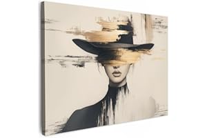 MuchoWow© Canvas Wall Art 31"x24" / 80x60 cm Decor Hanging Pictures for Living Room Canvus Artwork Deco Walls Woman - Hat - Paint