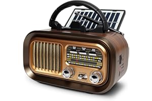 BLIMYSWE Radio Portatil Pequeña, Am/FM/SW Transistores Radio con Panel Solar, Radio Bluetooth Retro Alimentada por Baterías Recargables de 1200mAh o Pilas D, Radio FM Soporta USB/Tarjeta TF/TWS
