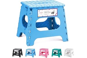 HOUSE DAY Sgabello pieghevole da 28 cm, sgabello leggero, solido e sicuro, si apre facilmente con un pattino, ideale per la cucina, il bagno e la camera da letto, colore blu chiaro