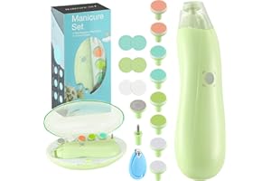 Zooawa Kit Tagliaunghie Elettrica Sicura per Bambini, kit Lima per Unghie per Bambini, Testina di Ricambio Aggiuntiva, per Punta e Unghie Neonato - Verde Avocado