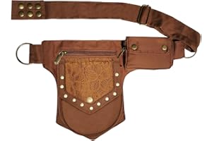 Vanlison Renaissance Thigh and Waist Belt Bag for Women, Lace Hip Festival Accessory, Brown, M