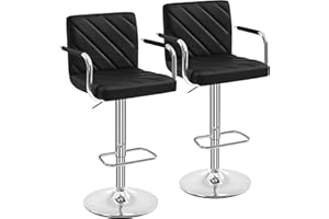 Yaheetech Barstools Set of 2, Modern Height Adjustable Swivel Chairs, Faux Leather Counter Stools with Backrest and Footrest for Kitchen, Home, Restaurant, Black