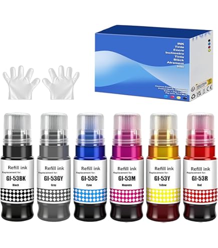 ABC Kompatibles Set 6X Nachfüllflasche Tinte für Canon GI-53 Pixma G550 G650