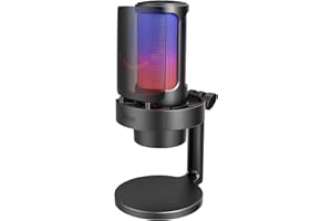 FIFINE Gaming Streaming Microphone, USB PC Desktop Mic with Controllable RGB, Mute Tap, Monitoring Headphone Jack, Gain Knob for Mac/PS4/PS5, Computer Condenser Mic for Video Podcasting Chatting-A8
