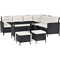 ArtLife Polyrattan Lounge Manacor | Sitzgruppe mit Sofa, Tisch & 2 Hockern | Bezüge cremeweiß | Rattan Gartenmöbel Set…
