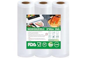 Votoko Rotolo Sottovuoto Alimenti 20x600cm, 3 Rotoli Sacchetti Sottovuoto Alimenti Senza BPA, 190 µm, Buste Sottovuoto Alimenti per Macchina Sottovuoto e Cottura Sous Vide