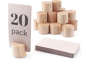 TOROS STORE 20 Pack Mini Wood Table Number Holders - Place Card Holders, Dinner Table Card Holders, Name Card Holders for Tables, Wooden Picture and Sign Holder (Light Beige)