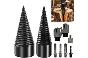 Borrkoner träklyv, 32 mm + 42 mm vedklyvning borrset med 5 borrhandtag | Träklyvning skruv kon med handskar, vedklyvning borr för sladdlösa skruvdragare och borrmaskiner
