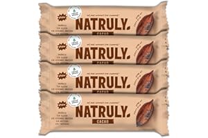 NATURAL ATHLETE NATRULY Barritas Energéticas BIO Cacao Sin Azúcar Añadido, 100% Natural y Orgánicas, Sin Gluten, Vegana -Pack 4x40g
