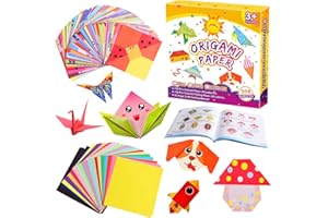LIKYMO Origami Paper - Gifts for 6-12 Year Old Girls Boys, Origami Kit with 208 Paper 108 Patterns and Guiding Book, Arts and Crafts Origami Set for Kids (Animal)
