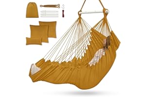 OUTERMAN Silla Colgante para Exterior & Interior, Silla Hamaca Colgante con 3 Cojines y Soporte para Reposapiés para Jardin, Terraza, Balcón, Dormitorio, Ofi, Capacidad de Carga de 200kg