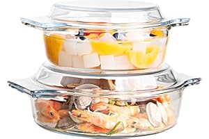 Dokeno 2 teglie con coperchio, in vetro, 1 l+1,5 l, rettangolari, resistente al calore, per lasagne e carne