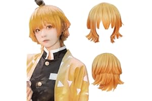 Maysuwell Anime Cosplay Perücke für Männer und Frauen, gelb verblasstes Kurzhaar für Halloween, Karneval, Kostümparty mit Perückenhaube