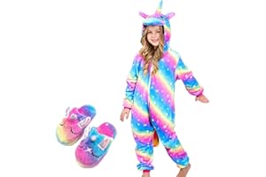 PIEFRY Soft Unicorn Onesie Pyjama with Unicorn Slippers for Girls