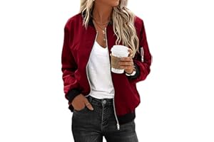 Zeagoo Bomberjacke Damen Kurze Blouson Jacke Casual Pilotenjacke Langarm Outwear Zip Up Solid Leichte Coat Frühlings Sweatjacke