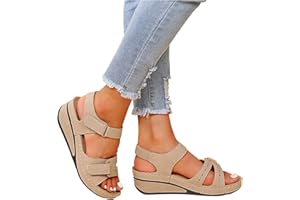 FunAloe Sandals For Women Wedge Summer Ladies Summer Leather Sandal Open Toe Platform Shoes Wedge Sandals For Women Ankle Strap Low Wedge Sandals Platform Boho Shoes Uk Size