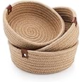 GILLY BILLY 100% Natural Jute small box mini rope paper storage Round Beige basket brown hamper baby nursery tray bucket set of 3 for Living or Drawing Room,fruits, kitchen,office,shelfs (Beige)