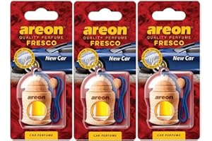 ‎AREON AREON Fresco Auto Duft New Car Neues Auto Neuwagen Blau Glas Duftflakon Holz Flakon Set Hängend Anhänger Spiegel 4ml (Pack x 3)