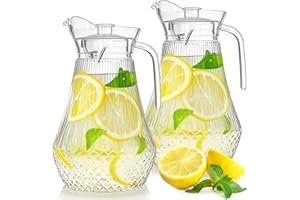 Lawei 2 Pack 2L Acrylic Pitcher, Clear Plastic Water Jug with Lid and Spout, Iced Tea Pitcher Beverage Containers for Fridge, Juice, Sangria, Lemonade, Heat-Resistant, Shatter-Proof, BPA-Free