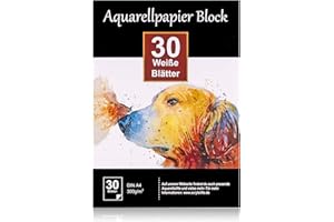 KUNSTIFY Bloc de dibujo para acuarela, bloc de papel de dibujo, papel de acuarela para acuarela, acuarela, bloc de dibujo en blanco, papel de dibujo (A4-30 hojas)