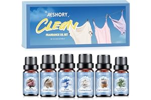 AESHORY Zestaw Olejków Eterycznych Clean Do Dyfuzora 6 X 10 Ml - Fresh Unstoppable, Linen, Cotton Fresh, Eucalyptus & Spearmint, Fairy Laundry, Rose Wonderland