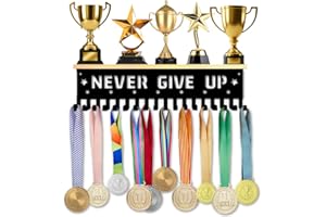 SUPERDANT Medallas para colgar trofeos de madera, estante con 18 ganchos, soporte de metal, montaje en pared, medallas deportivas, regalo para niños, atletas