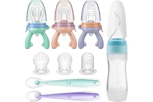 PandaEar Smaknapp för bebis, bitring, färsk frukt, matdispenseringssked, livsmedelsklassade, mjuka, säkra, BPA-fria silikonpåsar (3 extra), mjuka skedar (1/2/3-pack)